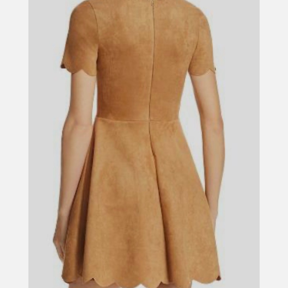 Aqua suede Elegant Tan Scalloped Dress